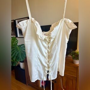 Reformation Cream Lace-Up Camisole